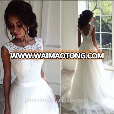 Lace Wedding Dresses Crew A-line Tulle Bridal Dresses Vintage Chic Long Wedding Gown